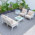 thumbnail image 5 of LeisureMod Walbrooke Modern Aluminum 5-Piece Patio Conversation Set with Outdoor Square Fire Pit Table with Slats Design & Side Table Tank Holder And Beige Cushions, 5 of 19