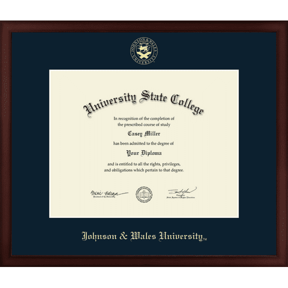 Johnson & Wales University in Rhode Island Diploma Frame, Document Size 14" x 11"