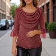 thumbnail image 2 of Elegant T Shirt With Draped Neckline And Sheer Mesh Sleeves Soft Breathable Casual Blouse For Daily Wear, 2 of 4