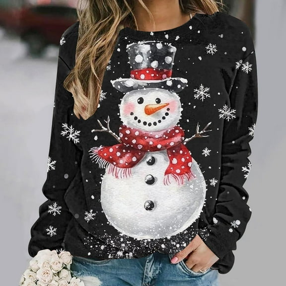 Craaazy Cozy Sweatshirt for Women Christmas Printed Loose Round Neck Long Sleeve Casual Tops Gifts