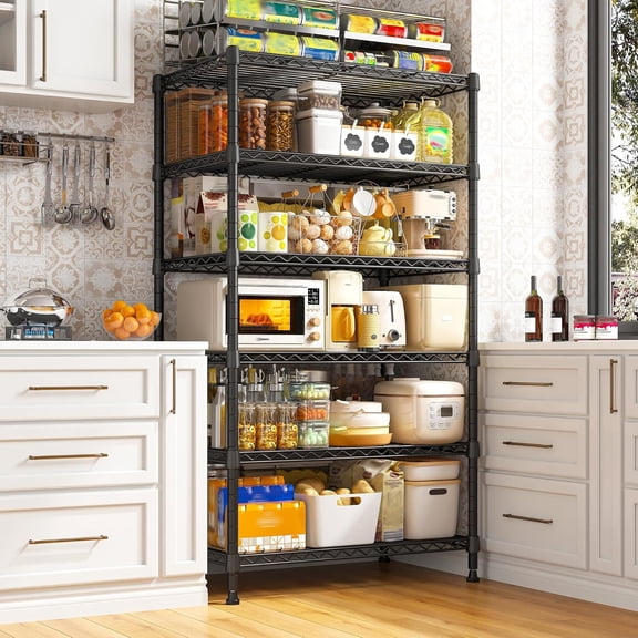 6 Tier Shelf Metal Shelving 70"H Storage Shelves Sturdy Wire Rack Shelf Units Adjustable Detachable Storage Shelving Unit for Kitchen Laundry Pantry Garage Commercial 71"H x 21.65"W x 11.8"D