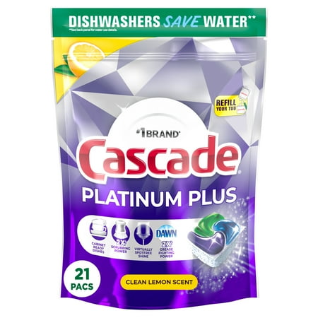 Cascade Platinum Plus Dishwasher Pods Dish Detergent ActionPacs Clean Lemon 21 Count