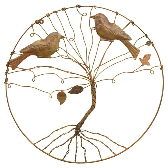 Ancient Graffiti Birds in Tree Flamed Wall Hanging