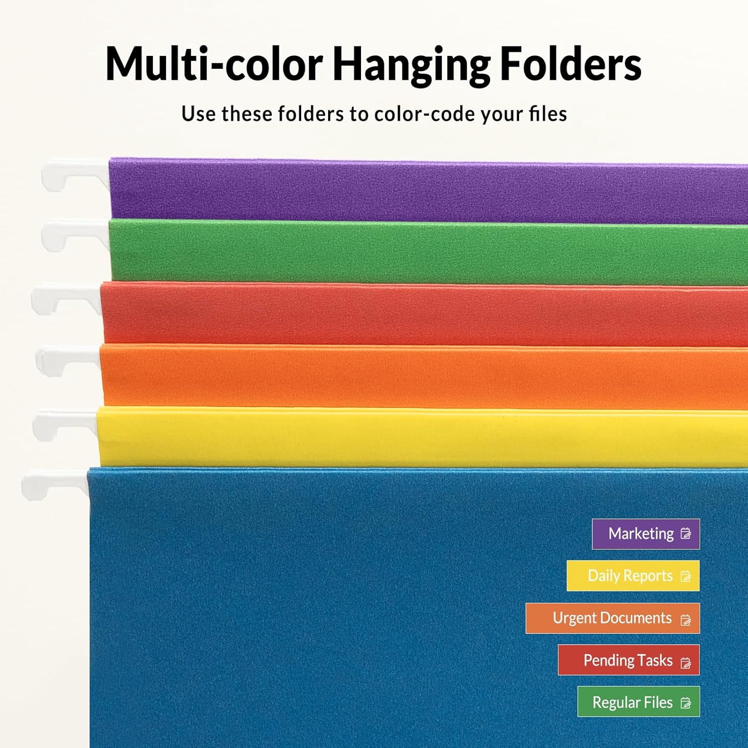 Hanging File Folders, 6 Pack Letter Size Hanging File Folders with 1/5-Cut Tabs, Ideal for Home and Office Organization and Papers Classification,Assorted Colors