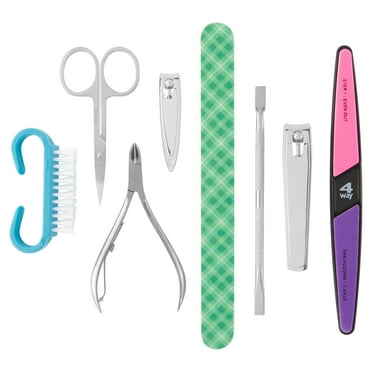 Equate Tip-to-Toe Kit for Manicures & Pedicures, (8 Count Including Nail Brush, Fingernail Clipper, Nail Scissors, Cuticle Pusher, Cuticle Nipper, Salon Board, Buffing Board, Toenail Clipper)