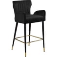 thumbnail image 3 of Maklaine Velvet Bar Stool Chair Set of 2 in Black - Semi-circle Seat & Footrest, 3 of 8
