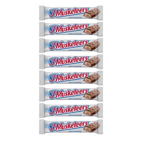 RADYAN 3 Musketeers Milk Chocolate Candy Bars, Full Size, Crispy Snack, 8-Count, 1.92 oz