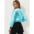thumbnail image 4 of INSPIRE CHIC Blouson Bomber à Fermeture à Glissière Léger Métallique à Col Montant Holographique pour Femme Bleu TG, 4 of 5