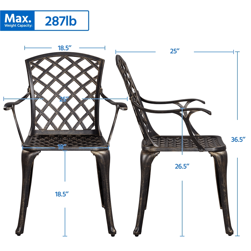 Yaheetech Set of 2 Outdoor Patio Dining Chairs, Antique Cast Aluminium ...