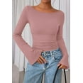 thumbnail image 3 of PRETTYGARDEN Women's Long Sleeve Shirts Fall Going Out Tops Casual Boat Neck Bell Sleeve Ribbed Ruched Knit Blouse, 3 of 9