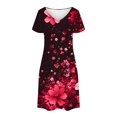 thumbnail image 5 of GaThRRgYP Elegant Pleated Short Sleeve Dress,Women's Fashion Summer Print Short-sleeved V-neck Casual Dress Red S, 5 of 8