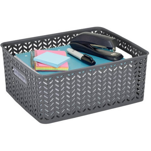 Simplify Resin Herringbone Storage Tote, Medium, 14" x 11.5" x 5.15