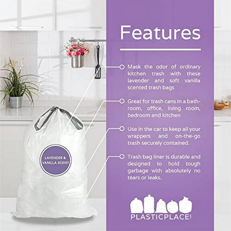CCLINERS 2.6 Gallon Lavender Scented Trash Bags (200 Count) White 2 Gallon Trash Bags Small Bathroom Wastebasket Bags Can Liners for Home Office