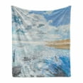 thumbnail image 1 of Cloud Soft Flannel Fleece Throw Blanket, Oil Painting Style Illustration of a Man on the Beach in a Cloudy Day, Cozy Plush for Indoor and Outdoor Use, 70" x 90", Sand Brown White, by Ambesonne, 1 of 6
