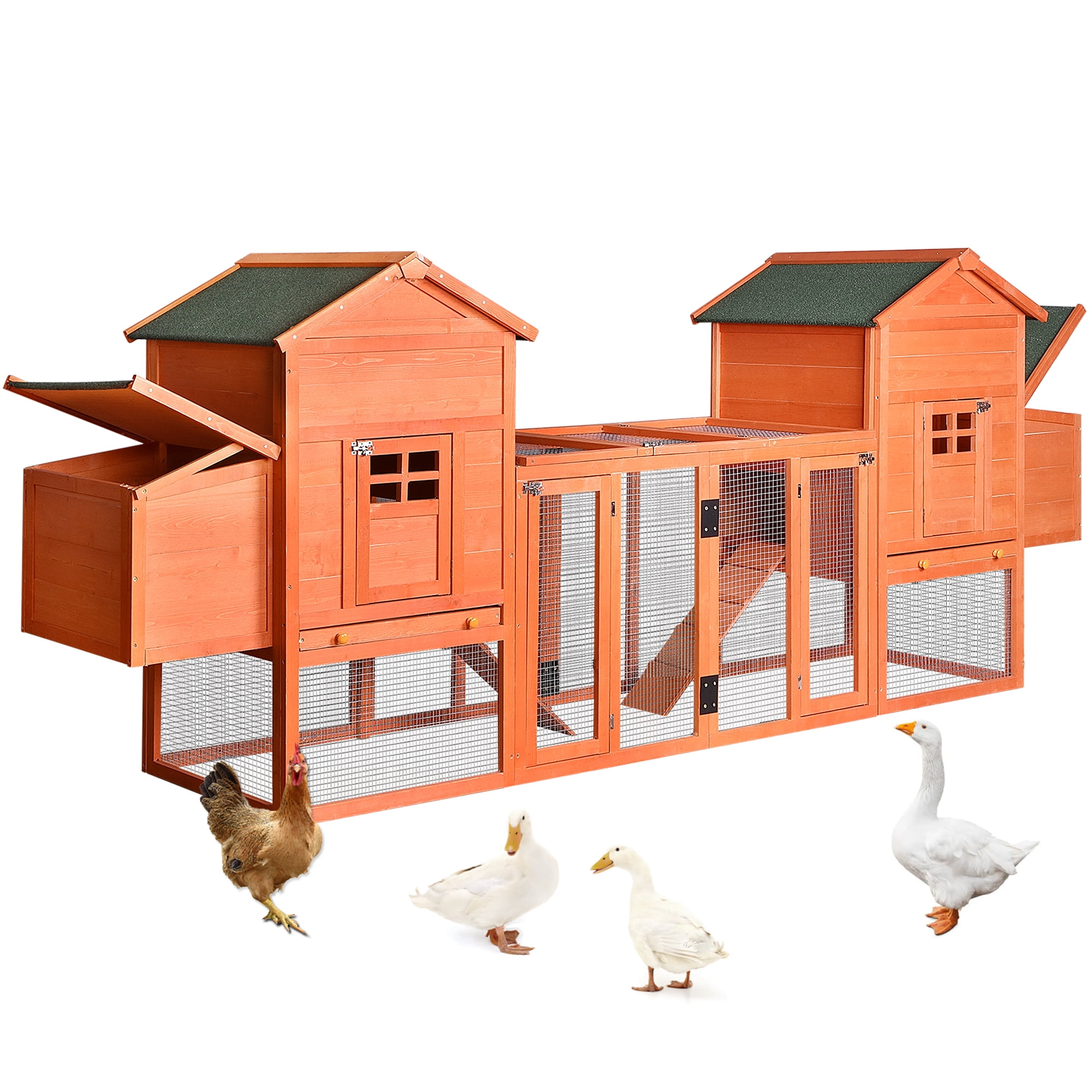 Pefilos 124" Outdoor Wooden Chicken Coop Nesting with Box Large Hen Cage with Removable Ramp Rabbit Hutches Garden Backyard Pet House, Orange Pefilos 124" Outdoor Wooden Chicken Coop Nesting with Box Large Hen Cage with Removable Ramp Rabbit Hutches Garden Backyard Pet House, Orange