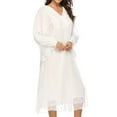 thumbnail image 3 of Defitshape Women's Cotton Nightgown Cozy Soft Overlay Flowy Billowy Sleep Shirt Old Fashioned Long Sleeve Scalloped V Neck High Waist Long Pj Lounge Pajama Dress Sleepwear White Large, 3 of 5