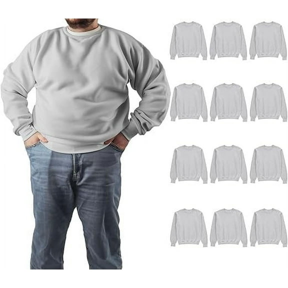 BILLIONHATS 12 Pack Mens Big and Tall - Adult Crewneck Fleece Lined Pullover Sweatshirts Bulk, Wholesale Multipack for Plus Size Men (2X-Large)