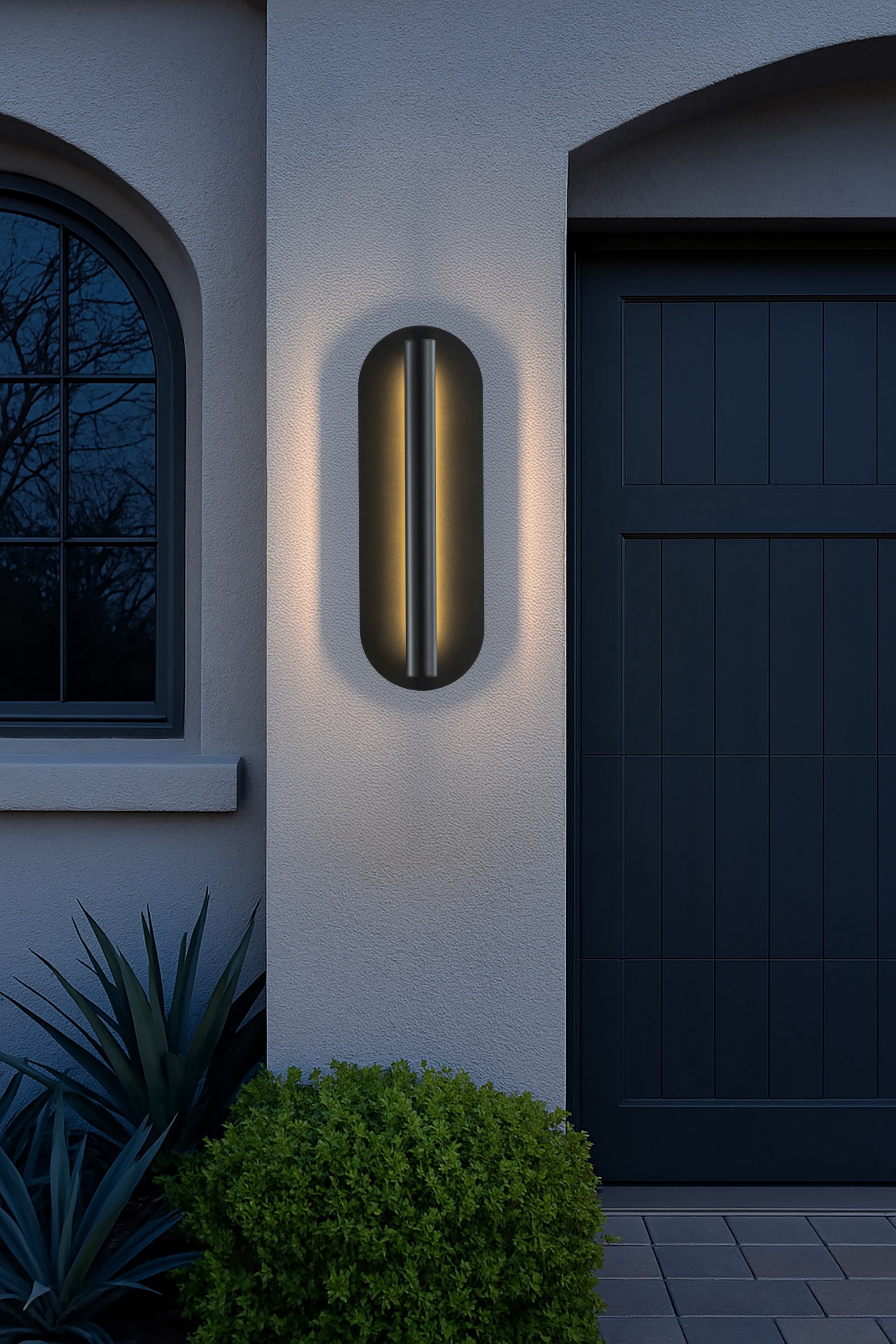H19" Oval Matte Black 23W Integrated LED Wall Sconce with Acrylic Shade Modern Dusk to Dawn Outdoor Wall Light Waterproof Exterior Light Fixture for Porch  Patio