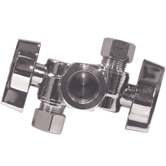 EZ-Fluid 5/8" Comp.X 3/8" Comp X 3/8" Comp Two Handles Chrome LF Brass Angle Stop Valve Dual Double Handles 1/4Turn Water Shut Off Ball Valve For Water Pipes,For Faucet,Toilet ,Dishwasher,Filter (1)