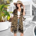 thumbnail image 5 of Traditonal and Mandala Pattern Brown Women Swimsuit Cover up V Neck Beach Dress Short Sleeve Vacation Outfits Swimwear, 5 of 7