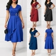 thumbnail image 1 of Farfi Fiesta Mujeres Plus Tamaño Color Sólido Manga Corta Cuello Vestido Midi Asimétrico Vino Vino Rojo Farfi Vestido, 1 of 2