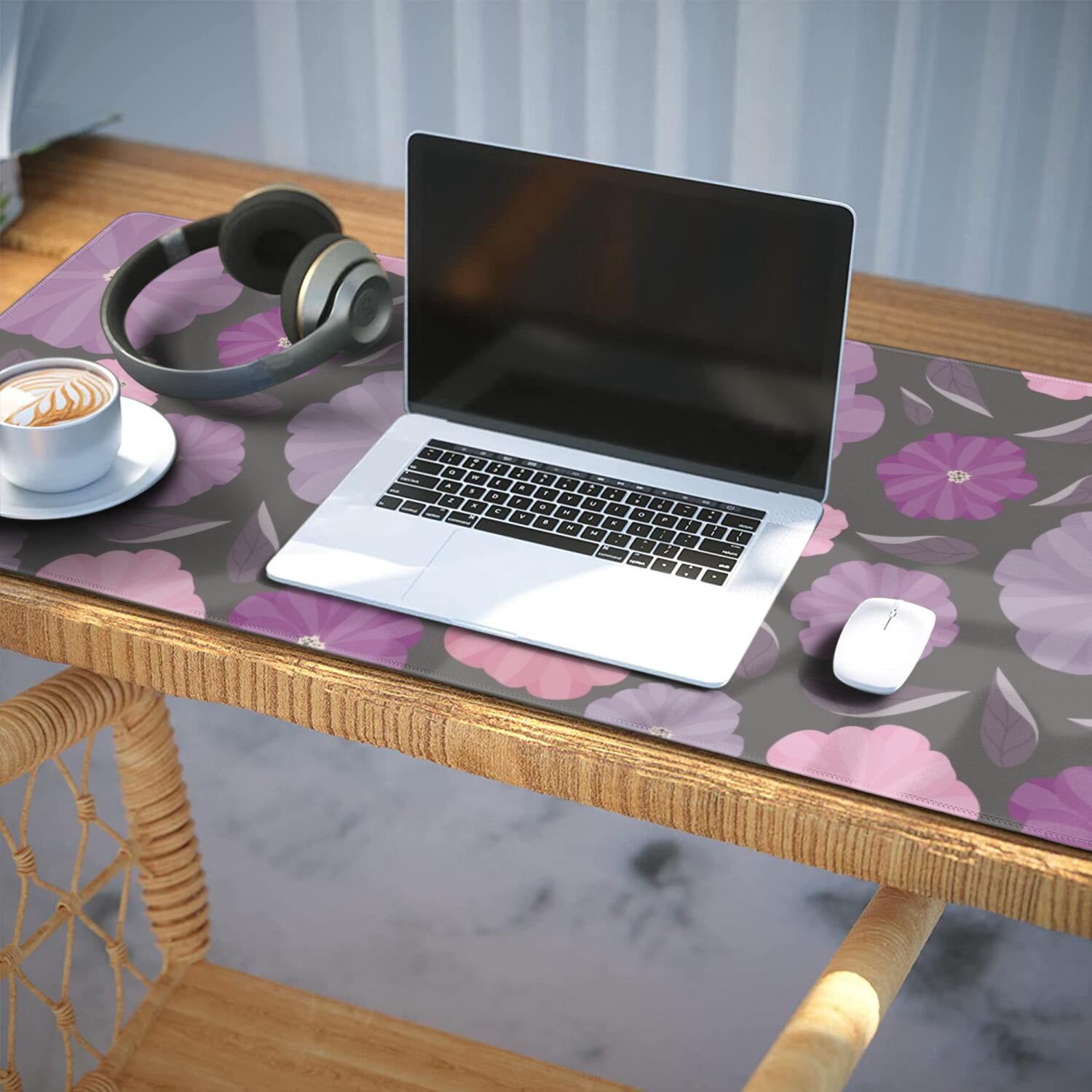 Long Mouse Pads for Desk,Pioneer Flower Floral Print Pattern Desk Mats on Top Of Desks, Desk Mouse Pad Extra Large with 3mm Non-Slip Base and Stitched Edge for Gaming,Office,Work,Home 35.4"x15.7"