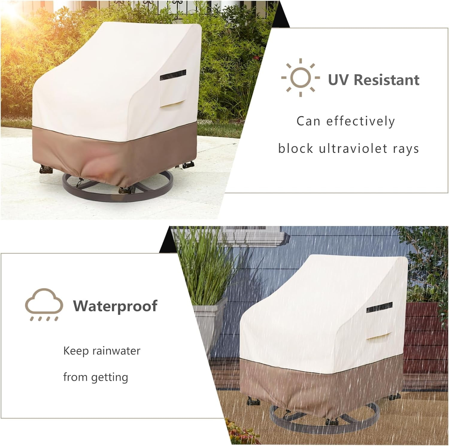 2-Pack Waterproof Swivel Patio Chair Covers - 33"Wx35"Dx36"H, Beige Patio Furniture Covers