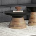 thumbnail image 4 of Modern Metal & Solid Wood Round Coffee Table - Black & Walnut, 4 of 7