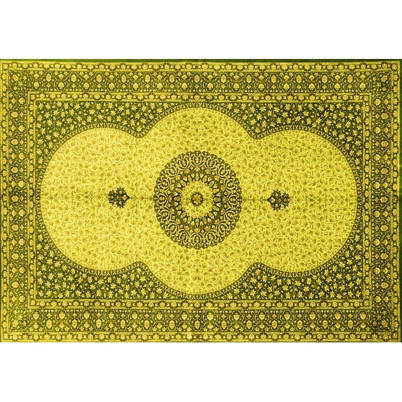 Ahgly Company Machine Washable Indoor Rectangle Medallion Yellow Traditional Area Rugs, 7' x 9'