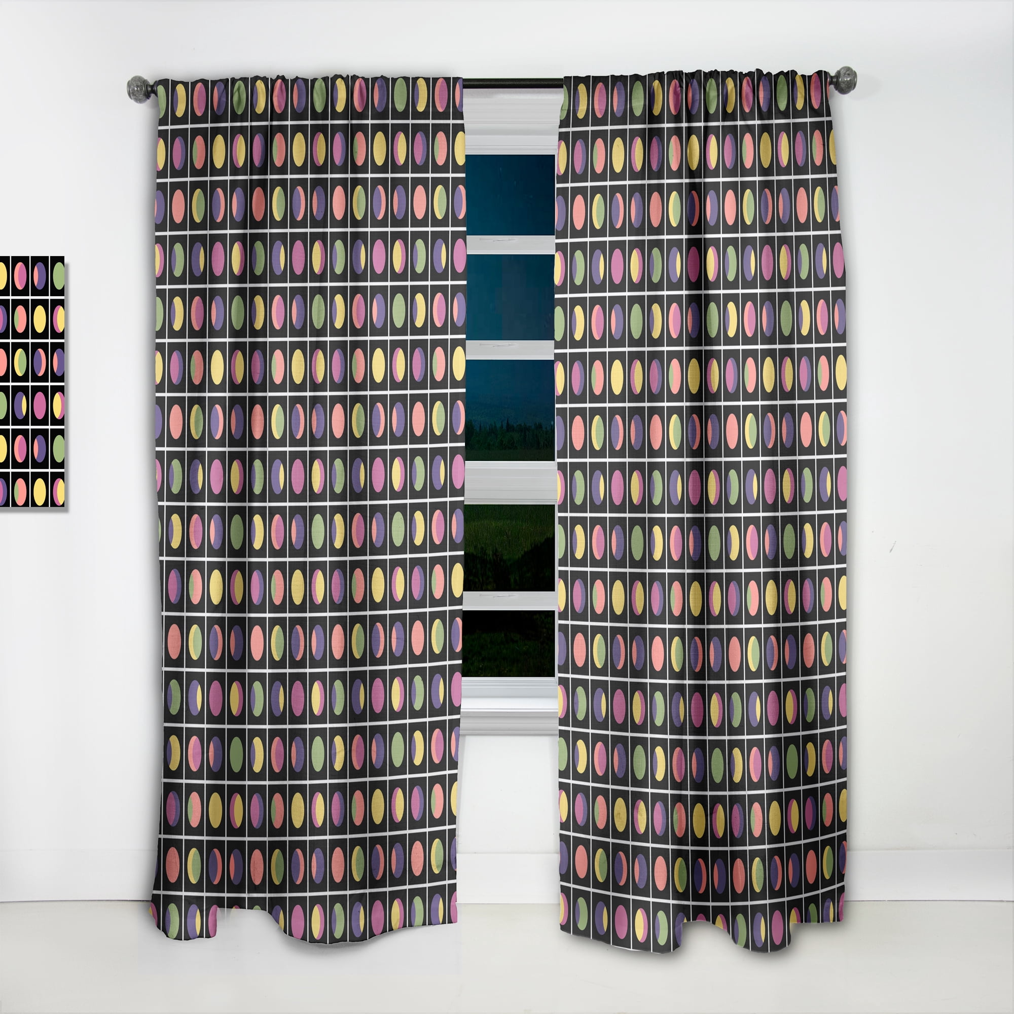 Designart 'Circular Moons Retro Pattern' Mid-Century Modern Curtain Panel
