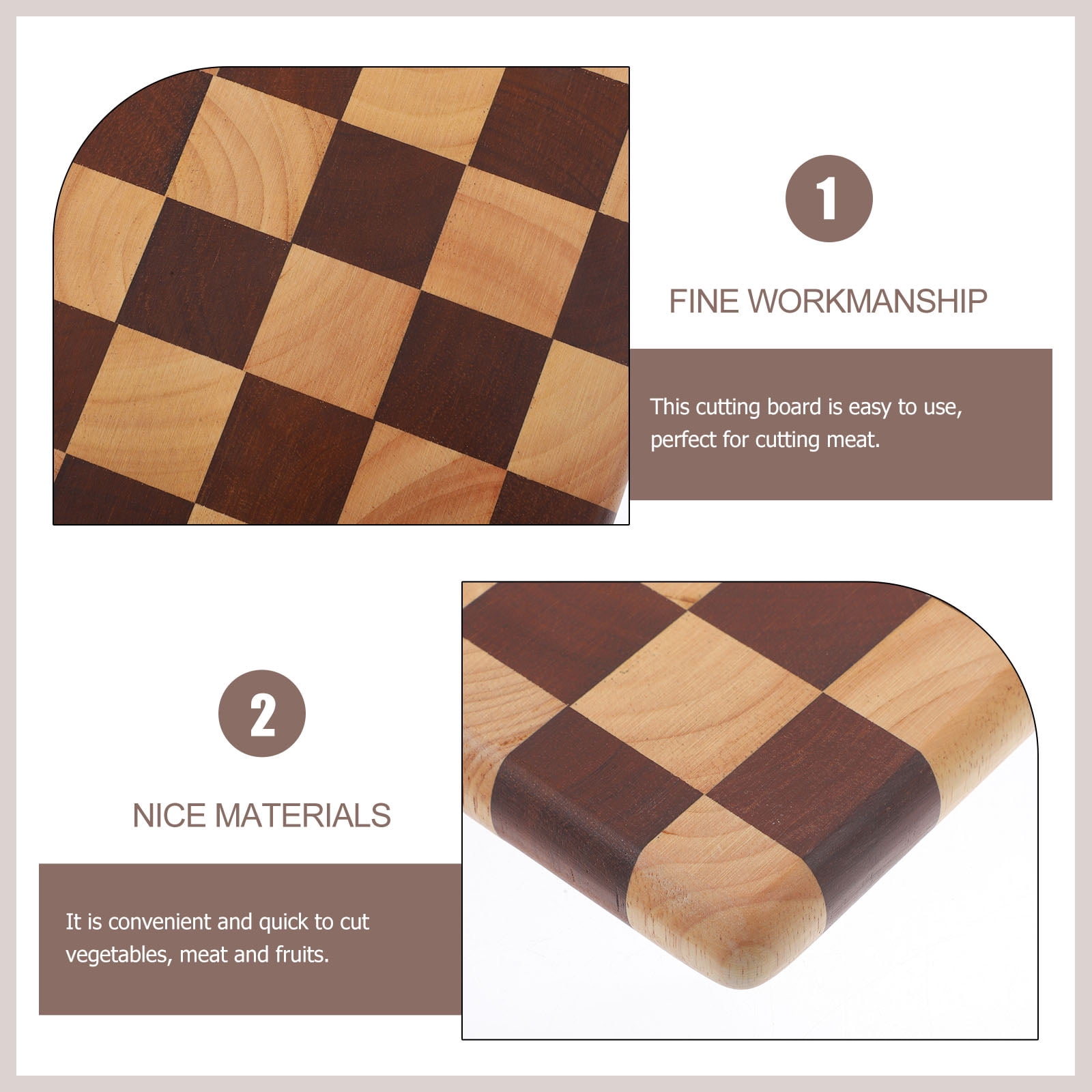 OUNONA Stable Backing Meal Prep Cutting Board Wood Checkerboard Patterned Cutting Board