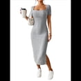 thumbnail image 1 of Vestido de Verano 2025 para Mujer, Ajustado, de Corta, Acanalado, con Abertura Lateral, de Punto y Cuello Cuadrado Gris S, 1 of 9