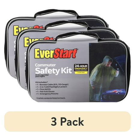 (3 pack) EverStart Commuter Emergency Kit with Roadside Assistance 3 in D x 7 in H x 10 in L. 3lbs Weight.