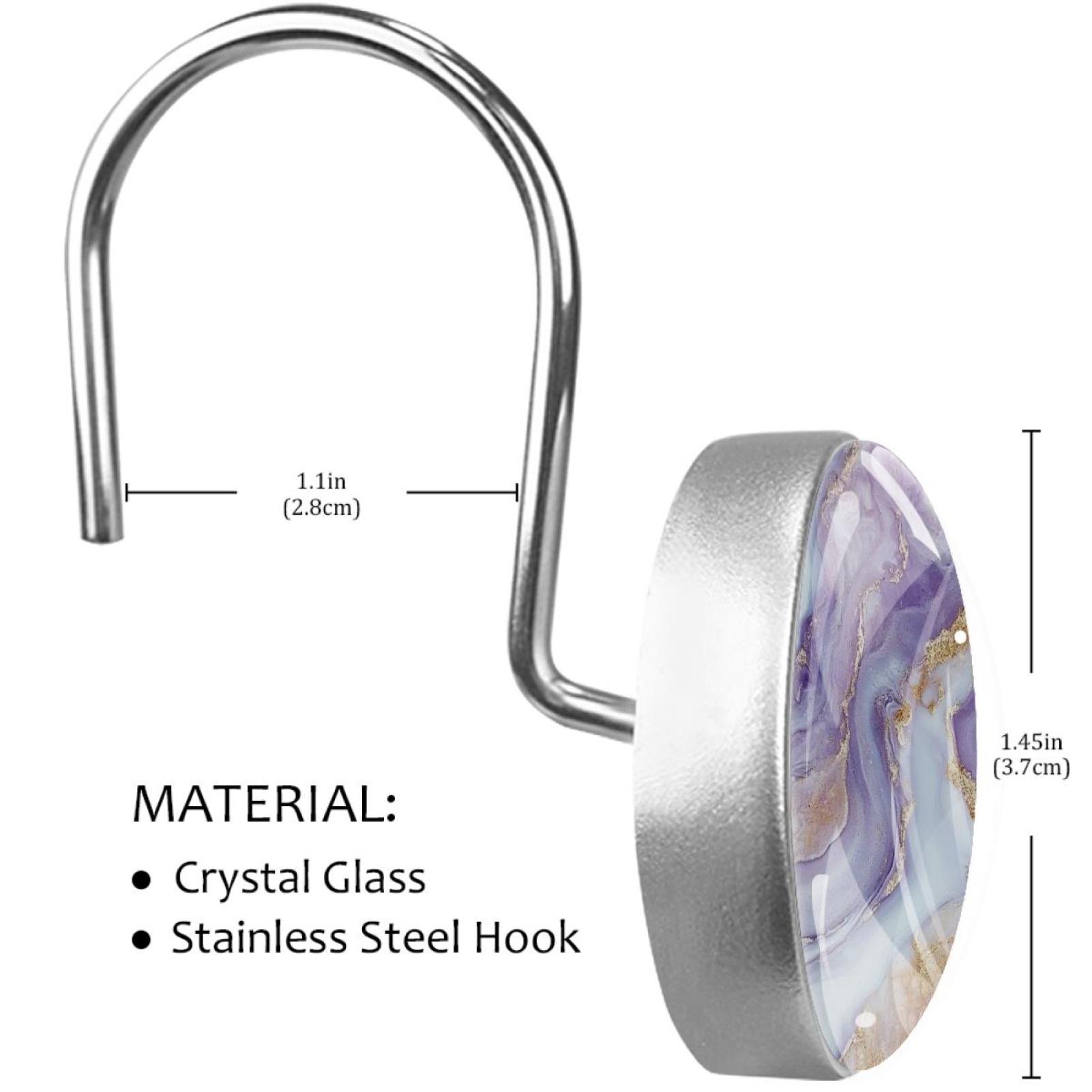 HemaKayy 12 Pcs Decorative Shower Curtain Hooks - Stainless Steel Rings for Bathroom Décor - Easy Glide & Secure Hold - Perfect Decoration for Bathroom Shower Rods - Marble Abstract Texture