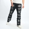 thumbnail image 2 of SSAAVKUY Stretch Stacked Jeans Mens Slim Fit Ripped Cargo Jeans Distressed Straight Leg Hip Hop Trousers with Pockets Black 4, 2 of 9