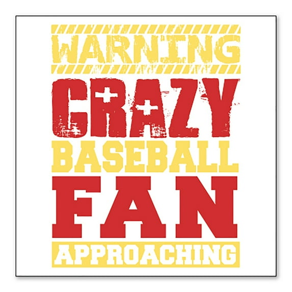 DistinctInk Custom Bumper Sticker - 4" x 4" Decorative Decal - White Background - Warning Crazy Baseball Fan Approaching