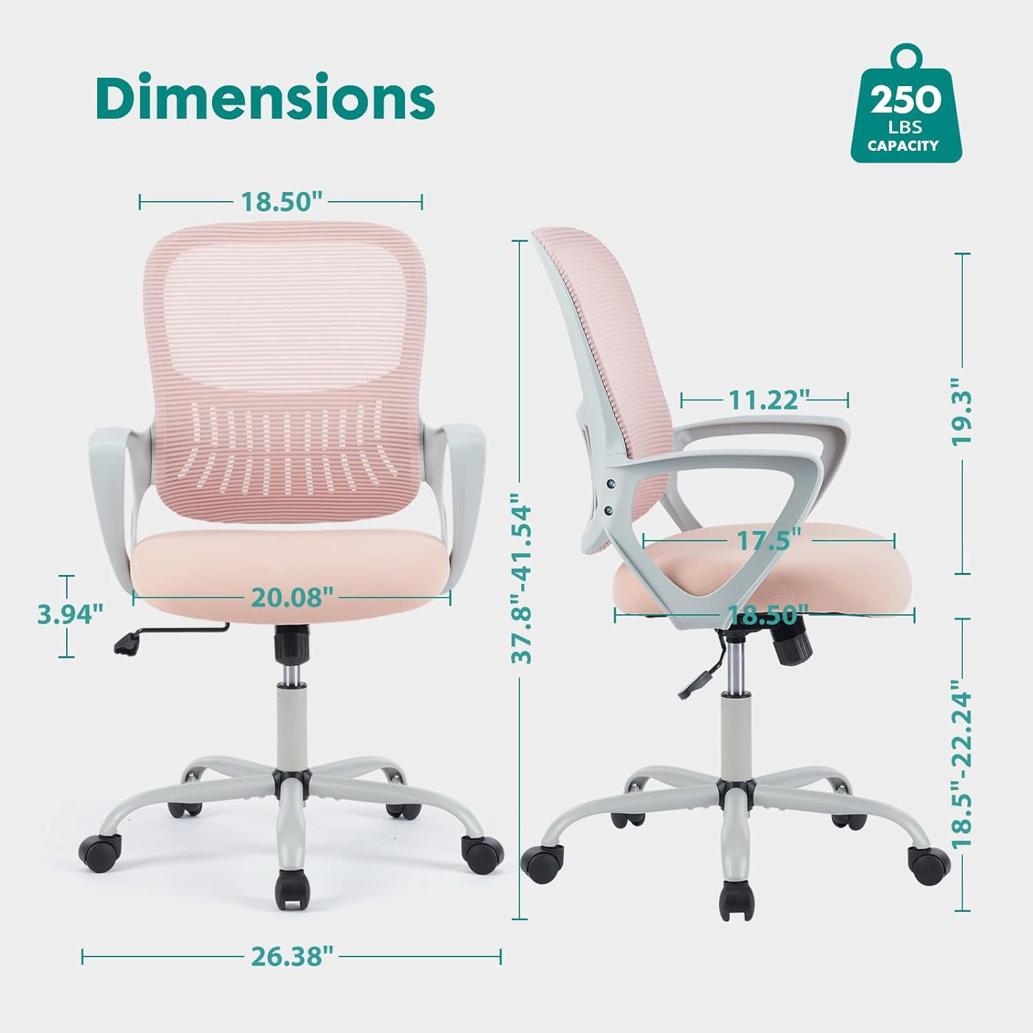 Ergonomic Mesh Office Chair with Lumbar Support - Adjustable Swivel Computer Chair, Pink