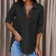 thumbnail image 2 of Pompotops Women's Summer Solid Long Sleeve V-shaped Button Top Shirt Clearance, 2 of 6