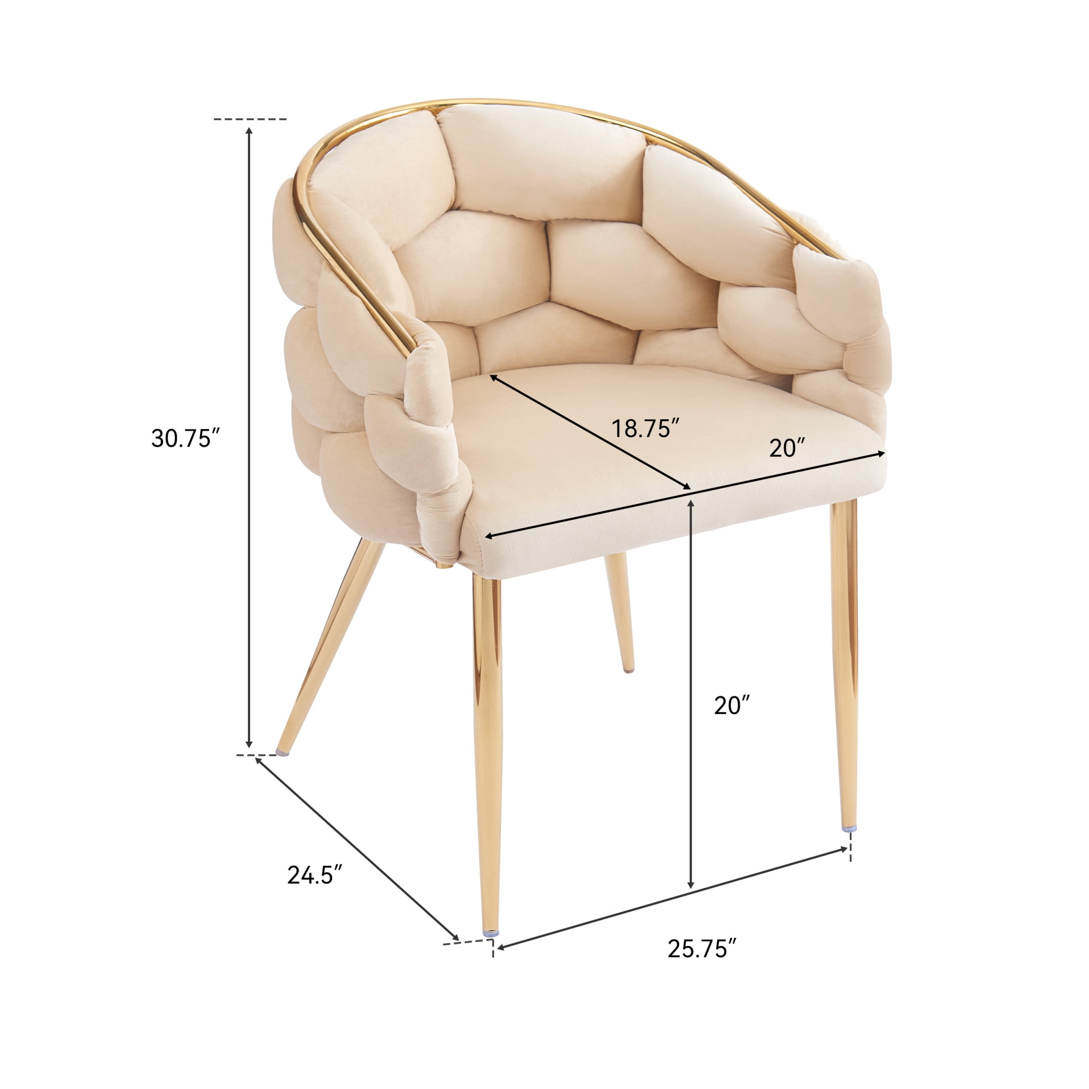 Elegant Velvet Accent Armchair with Gold Legs & Full Back Support, Beige