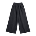 thumbnail image 5 of Women's Plus Size Linen Cotton Wide Leg Pants, High Waisted Pleated Draped Trousers, Breathable Loose Fit Casual Palazzo Pants for Resort and Vacation Black XXXL, 5 of 6