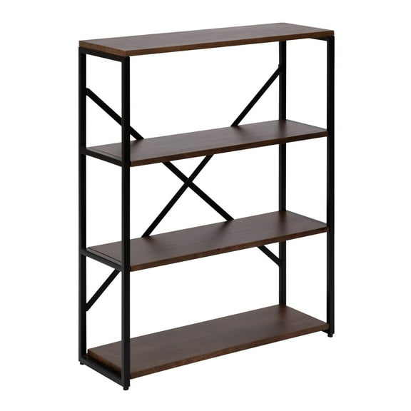 Kate and Laurel Ascott Modern Rectangle Metal and Wood Wall Shelf, 24 x 32, Natural Wood and Black, Farmhouse Versatile 4-Tier Bookshelf for Use as Wall or Floor Shelf