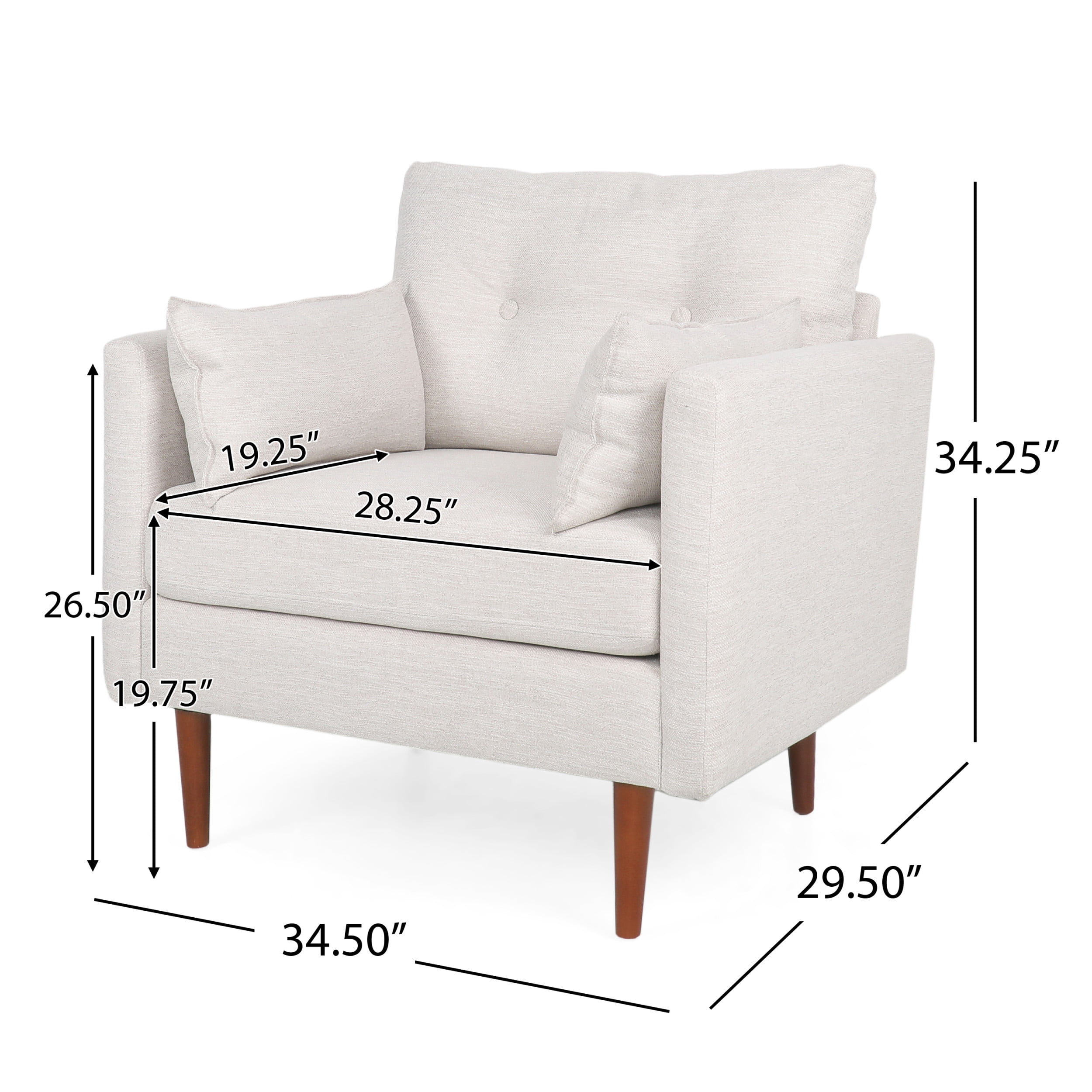 Noble House Grouse Fabric Tufted Club Chair with Accent Pillows, Beige and Walnut