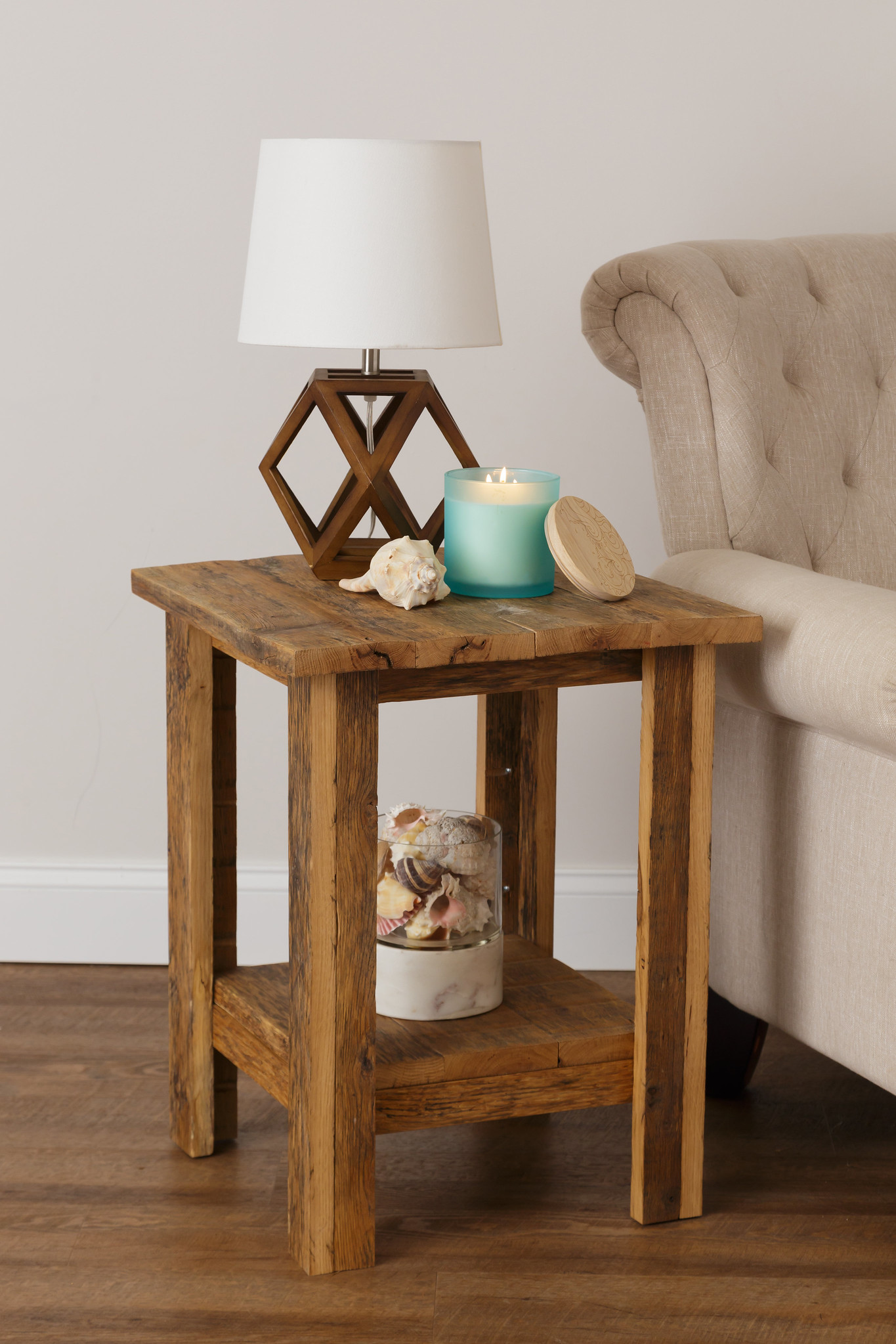 Rustic End Table with Shelf