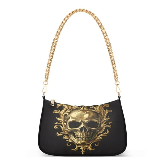 Ryvnso Gold Skull Womens Chain Shoulder Bag Tote Handbags Clutch Hobo Purse with Zipper for Travel