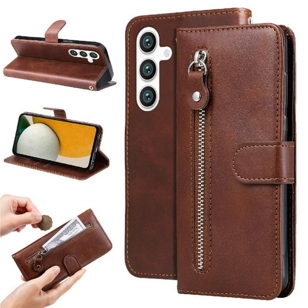 Estuche de Cuero PU con Cierre para Samsung Galaxy S25 , Funda Protectora con Billetera y Correa