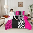 thumbnail image 4 of Manfei Chic Leopard Print Bedding Comforter Set for Female, Cheetah Zebra Animal Twin Comforter Sets, Black Pink Geometric Reversible Bedding Set, Ultra Soft Home Decor, 2pcs, 4 of 8