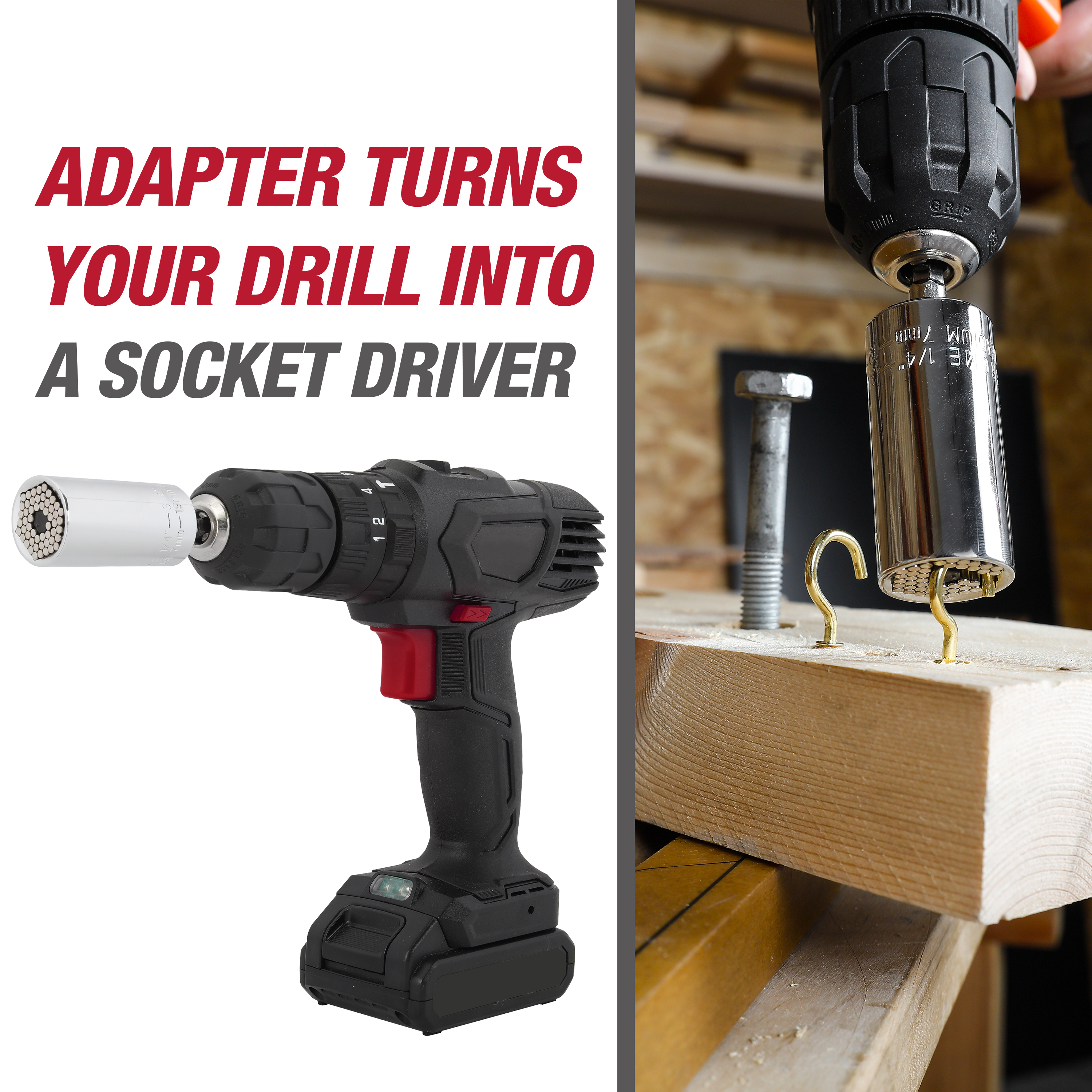 Adaptador Universal de Dados Hyper Tough con Adaptador para Taladro, Ajusta de 1/4 a 3/4 de pulgada 4