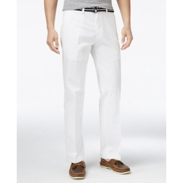 Haggar - NEW White Mens 30x32 Belted Straight Leg Flat-Front Khakis ...