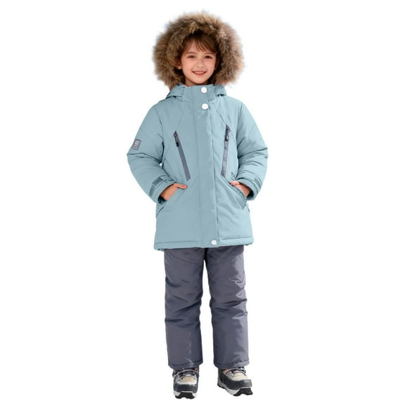 KAUOD Kids 2 Piece Snowsuits Waterproof Hooded Ski Jackets Bib Pants Set Boys Girls Snowboard Insulated Winter Coats Snowpants