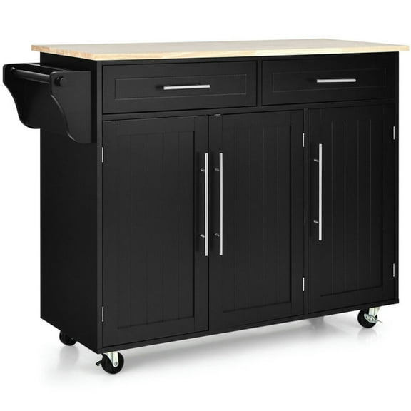 YYAo Kitchen Island, Kitchen Cart Cabinets,Kitchen Island Trolley Wood Top Rolling Storage Cabinet Cart with Knife Block-Black